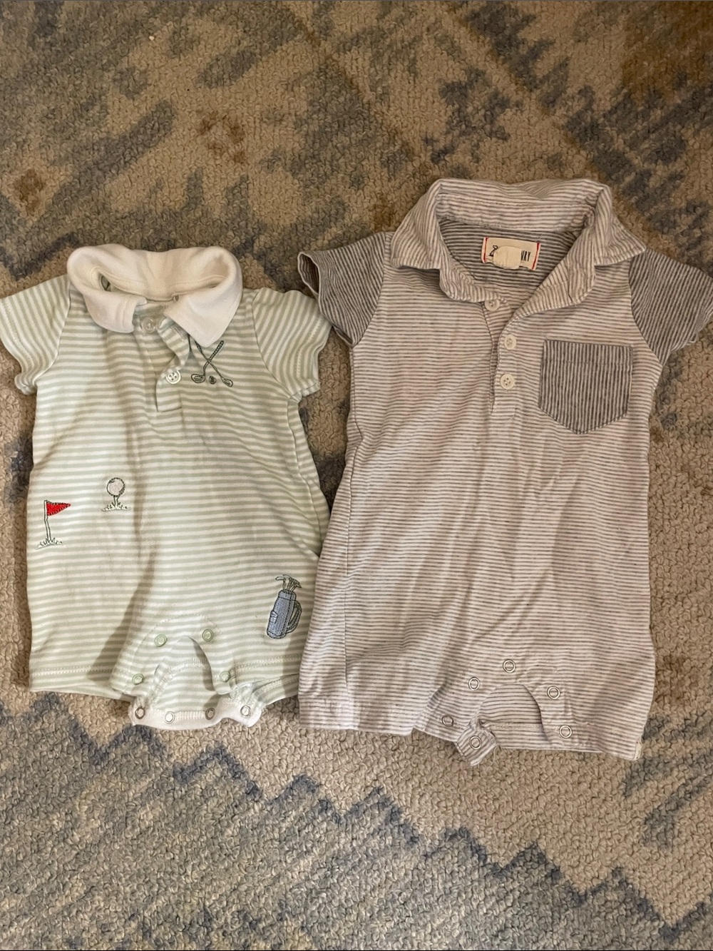Set of Striped Baby Rompers in Light Green and Gray Me & Henry Size 0-3 month